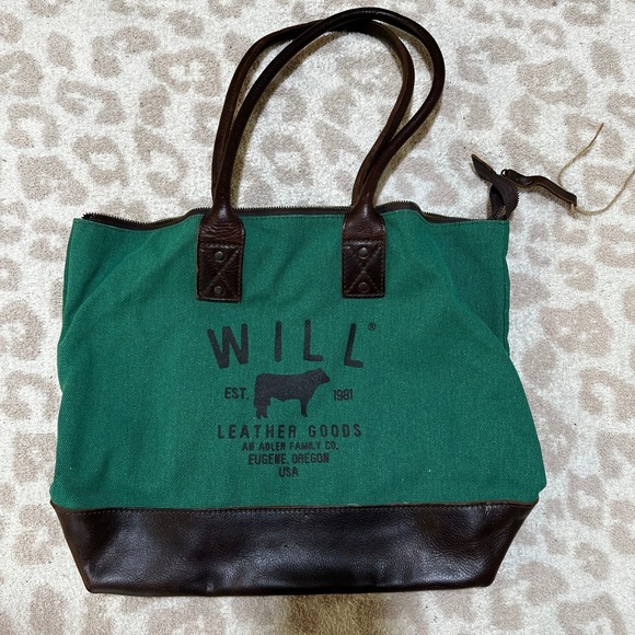 Will Leather Goods Handbags - Will Leather Goods Tote Bag Green Canvas Brown Leather Fort Worth Fashion Week